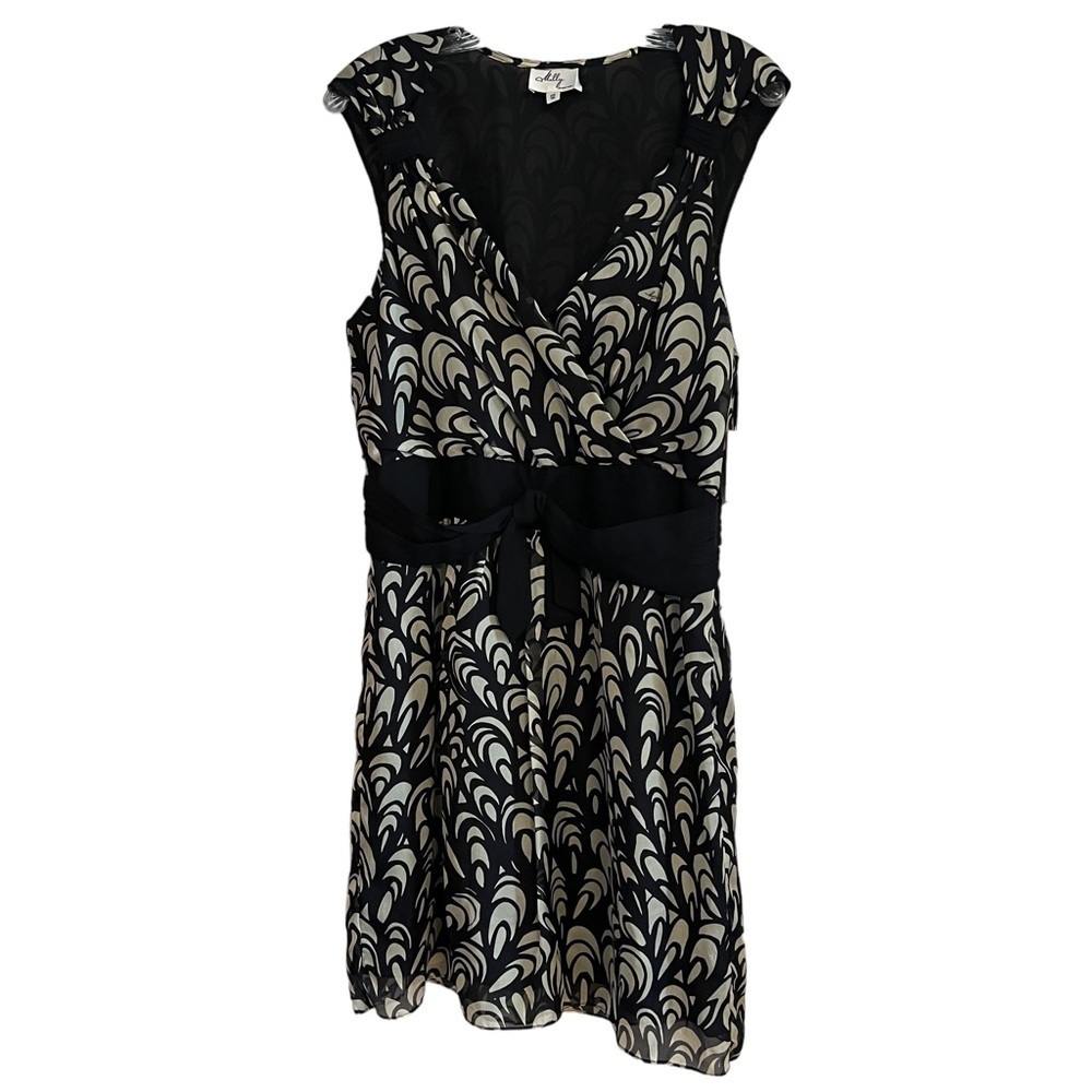 MILLY 100% Silk Dress from Nordstrom in Black/Beige Size 12 NWT - Picture 3 of 12